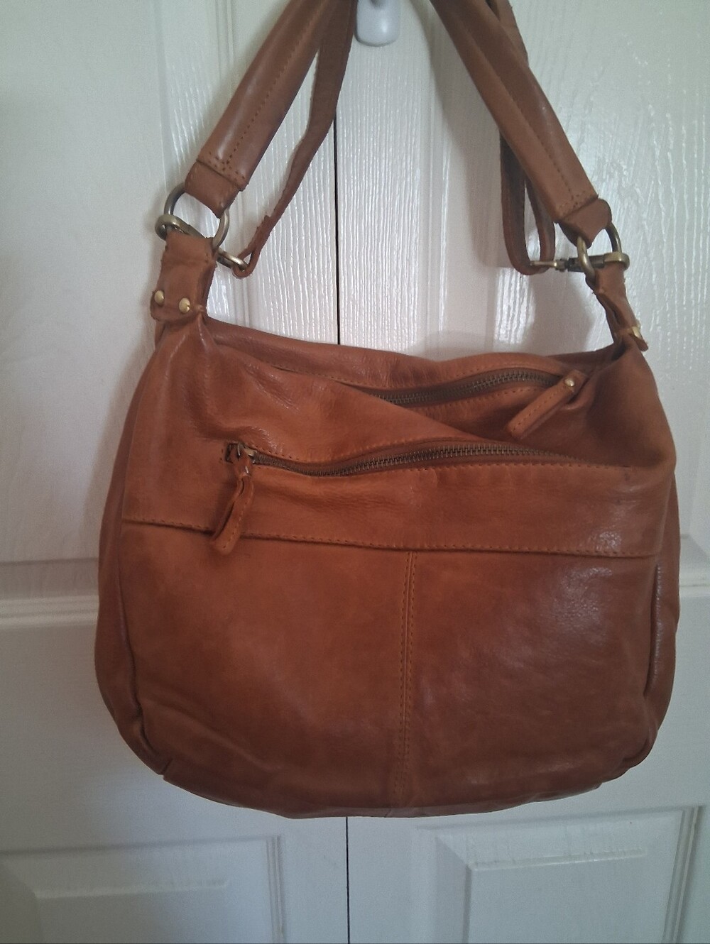 Women's Woven Leather Shoulder Bag - Tan - Picture 6 of 9